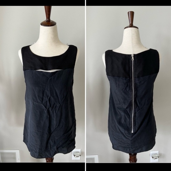 Rag & Bone Black Silk Blouse Tank Top with Mesh Cutout and Back Zipper Detail - Picture 1 of 7